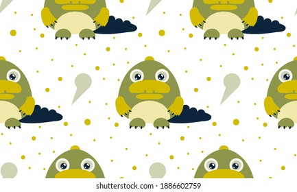 Cute seamless illustration with animals. Childish pattern for design covers, gifts, wrapping paper, web banners. Minimalist background with cartoon crocodile and geometric shapes, dots.