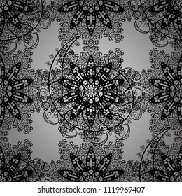 Cute seamless illustration. For your design, wallpaper. Cute pattern on gray and black colors with cute elements. Vector geometric background.
