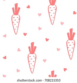 Cute seamless kids pattern with carrot and hearts