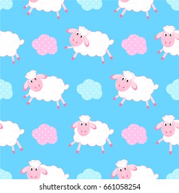 Cute seamless lambskin children vector pattern