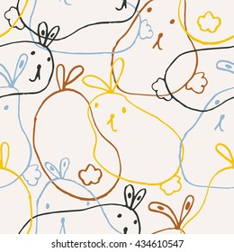 Cute seamless lines pattern with rabbits