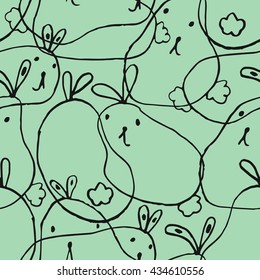 Cute seamless lines pattern with rabbits