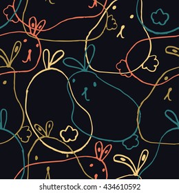 Cute seamless lines pattern with rabbits