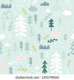 Cute seamless magic forest unicorn pattern for kids, baby apparel, fabric, textile, wallpaper, bedding, swaddles with unicorn, Scandinavian style for clothes, swaddles, apparel, planner, sticker