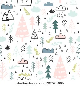 Cute seamless magic forest unicorn pattern for kids, baby apparel, fabric, textile, wallpaper, bedding, swaddles with unicorn, Scandinavian style for clothes, swaddles, apparel, planner, sticker
