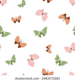 Cute seamless magic pattern with butterflies. Hand drawn style vector illustration. In boho color	
