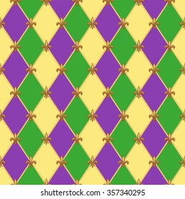 Cute seamless Mardi Gras pattern in trraditional colors
