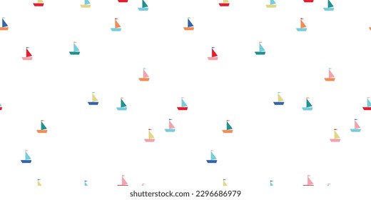 Cute seamless marine pattern design with sailboats. Vector illustration.