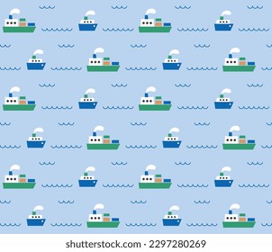 Cute seamless marine pattern design with boats. Vector illustration.