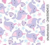 Cute seamless narwhal pattern design