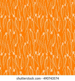 cute seamless orange pattern of ripe sketch carrots. hand-drawn illustration