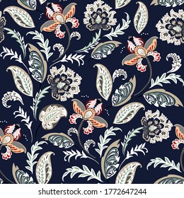 cute seamless paisley pattern on navy background