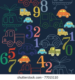 cute seamless patten with cars and digits