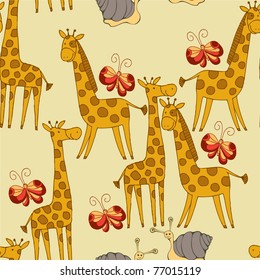 cute seamless patten with giraffe and butterfly