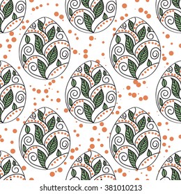 Cute seamless patter with hand drawn easter eggs on isolated background. Vector art. Good choice for wallpapers, textile, greeting cards etc.