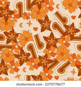 Cute seamless pattern 70's retro colors. Background for fabric, wallpaper, giftwrap, scrapbooking art and packaging design projects.