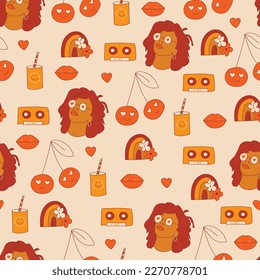 Cute seamless pattern 70's retro colors. Background for fabric, wallpaper, giftwrap, scrapbooking art and packaging design projects.