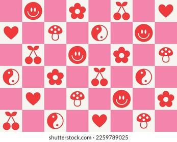 Cute seamless pattern 70s style. Vector illustration.