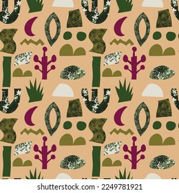 Cute seamless pattern with abstract aesthetic floral shapes. Infinity background  with creative modern elements.