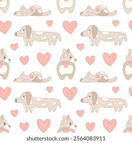 Cute seamless pattern with adorable dogs in love, perfect for Valentine's Day, wedding, or any other romantic occasion