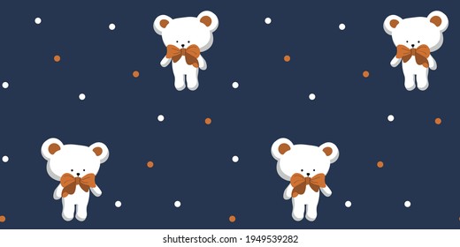 Cute seamless pattern, adorable teddy bear, vector illustration background, hand draw comic doodle style, invitation card, textile
