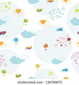 cute seamless pattern with aeroplane and air balloon