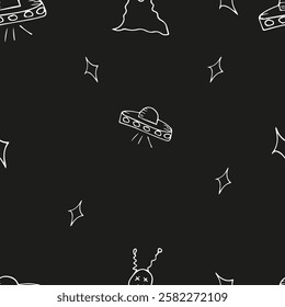 Cute seamless pattern with aliens, and stars for the design of children's items