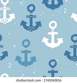 Cute seamless pattern with anchors. Marine theme. Baby vector sea background. Suitable for printing on fabric, clothing, posters, wrapping paper, wallpaper