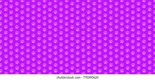 Cute seamless pattern of animal pawprints in pink and lilac colors. Vector illustration, banner, template, wallpaper.
