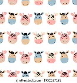 Cute seamless pattern with animals. Baby design in the Scandinavian cartoon style