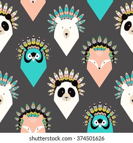 Cute seamless pattern with animals with feathers