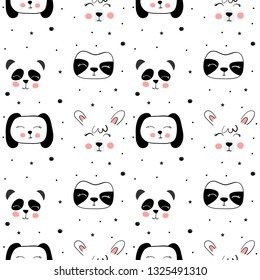 Cute seamless pattern with animals in Scandinavian style.