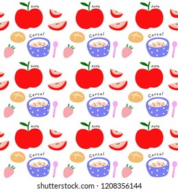 Cute seamless pattern apple and cereal vector.