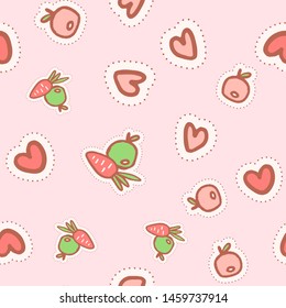 Cute seamless pattern with apples, carrots and hearts