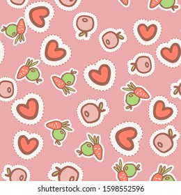 Cute seamless pattern with apples, carrots and hearts