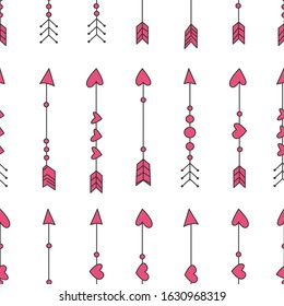 Cute seamless pattern with arrows and hearts. Can be used for desktop wallpaper or frame for a wall hanging or poster, for pattern fills, wedding decor, web page backgrounds, textile and more.