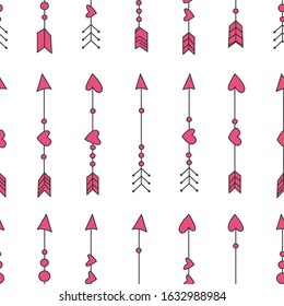 Cute seamless pattern with arrows and hearts. Can be used for desktop wallpaper or frame for a wall hanging or poster,for pattern fills, wedding decor, web page backgrounds, textile and more.