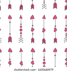 Cute seamless pattern with arrows and hearts. Can be used for desktop wallpaper or frame for a wall hanging or poster,for pattern fills, wedding decor, web page backgrounds, textile and more.