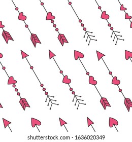 Cute seamless pattern with arrows and hearts. Can be used for desktop wallpaper or frame for a wall hanging or poster,for pattern fills, wedding decor, web page backgrounds, textile and more.