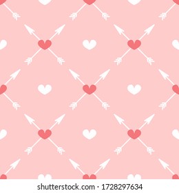 Cute seamless pattern with arrows and hearts. Girly flat print. Romantic vector illustration.