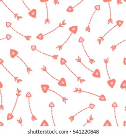 Cute seamless pattern with arrows and hearts. Can be used for desktop wallpaper or frame for a wall hanging or poster, for pattern fills, wedding decor, web page backgrounds, textile and more.