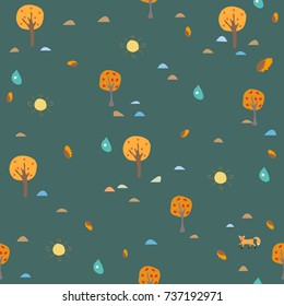 Cute Seamless Pattern With Autumn Trees and Scattered Dots. Modern Color Design. Great for wall art design, wrapping, fabric, textile, pillow or blanket prints, etc. Vector Illustration.
