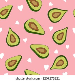 Cute seamless pattern with avocados and small hearts