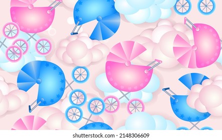 Geruchloses Muster mit Babywagen und Wolken