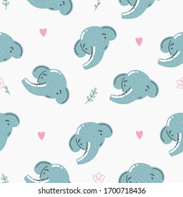 Cute seamless pattern with baby elephant. Creative childish print. Great for fabric, textile. Vector illustration.