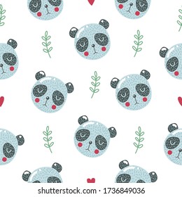 Cute seamless pattern with baby panda. Creative childish print. Great for fabric, textile. Vector illustration.