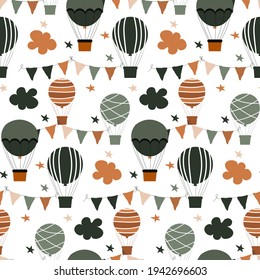 
Cute seamless pattern for baby products, fabrics, backgrounds, packaging, covers. Creative modern illustration. Balloons. Boho style illustration.