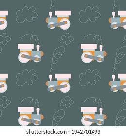 
Cute seamless pattern for baby products, fabrics, backgrounds, packaging, covers. Creative modern illustration. Children's locomotive, train.