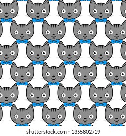 Cute seamless pattern background. Funny grey cats. Vector illustration