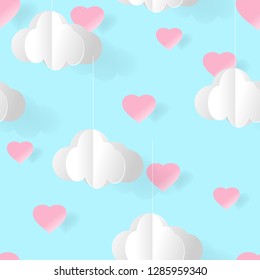 Cute seamless pattern background with heart and cloud, Vector brush strokes design elements Wallpaper, furniture fabric, textile. 